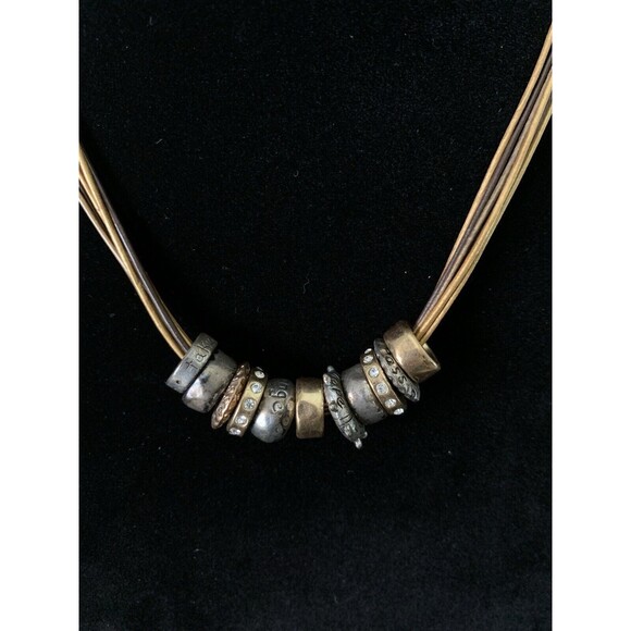 Chicos Inspiring Charms Rhinestone Gold Silver Tone Discs Necklace Chunky Corded - Picture 4 of 6